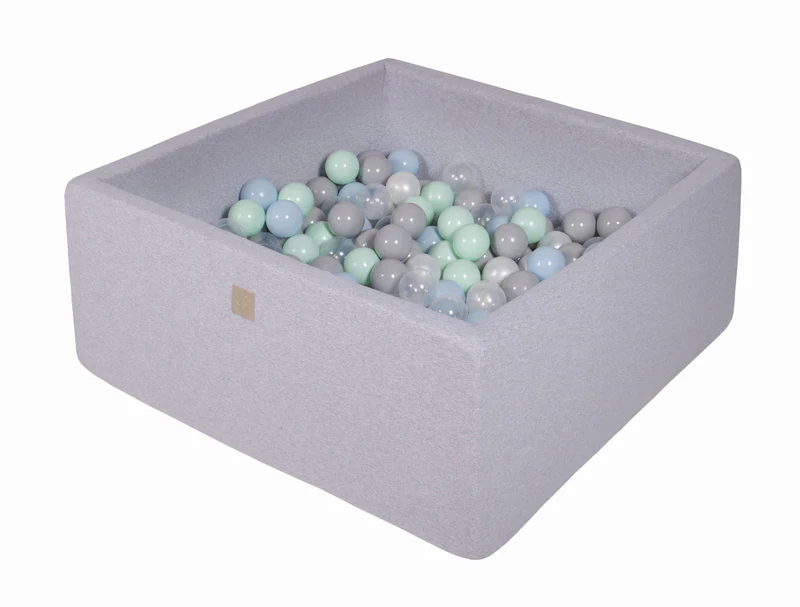 Piscine à balles carrée 110x110 cm en jersey, 400 balles - Gris clair | Balles au choix