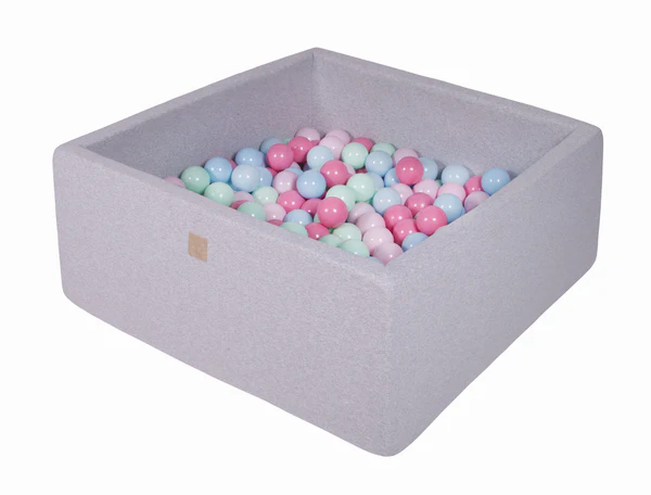Piscine à balles carrée 110x110 cm en jersey, 400 balles - Gris clair | Balles au choix