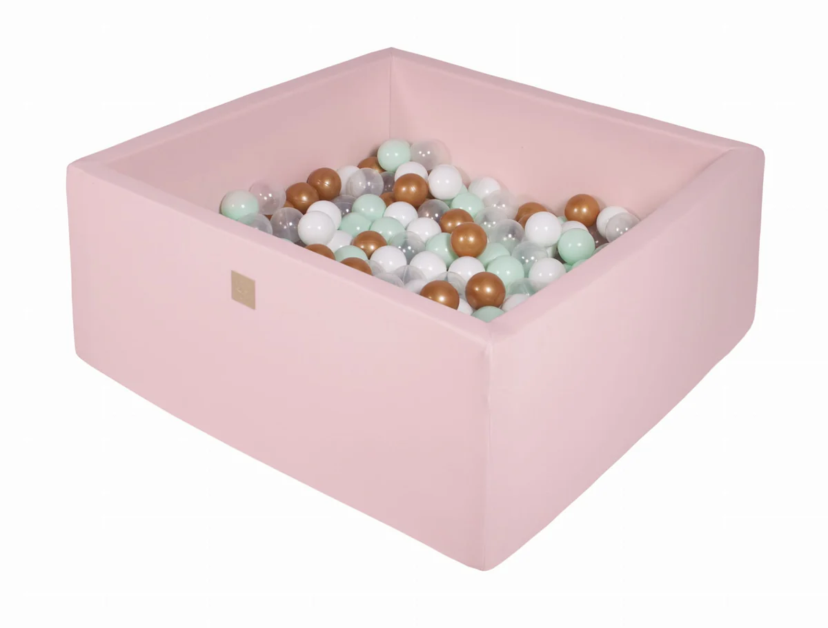 Piscine à balles carrée 90x90 cm en jersey, 300 balles - Rose | Balles au choix