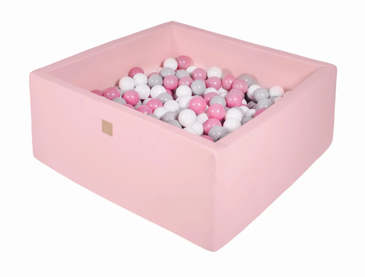 Piscine à balles carrée 90x90 cm en jersey, 300 balles - Rose | Balles au choix