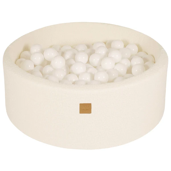 Piscine à balles ronde 90x30 cm en bouclette, 200 balles - Blanc | Balles au choix
