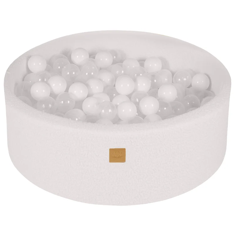 Piscine à balles ronde 90x30 cm en bouclette, 200 balles - Blanc | Balles au choix