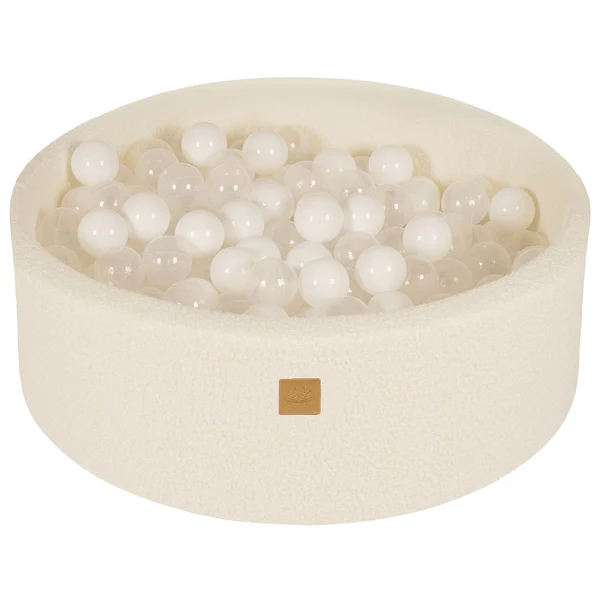 Piscine à balles ronde 90x30 cm en bouclette, 200 balles - Blanc | Balles au choix