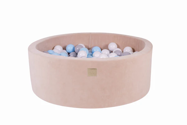 Piscine à balles ronde 90x30 cm en velours, 200 balles - Beige | Balles au choix
