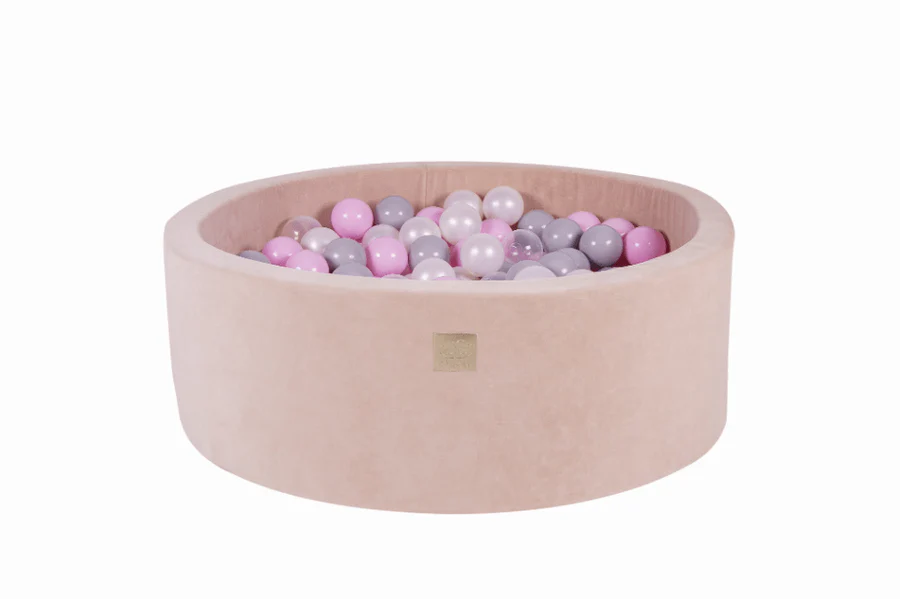 Piscine à balles ronde 90x30 cm en velours, 200 balles - Beige | Balles au choix