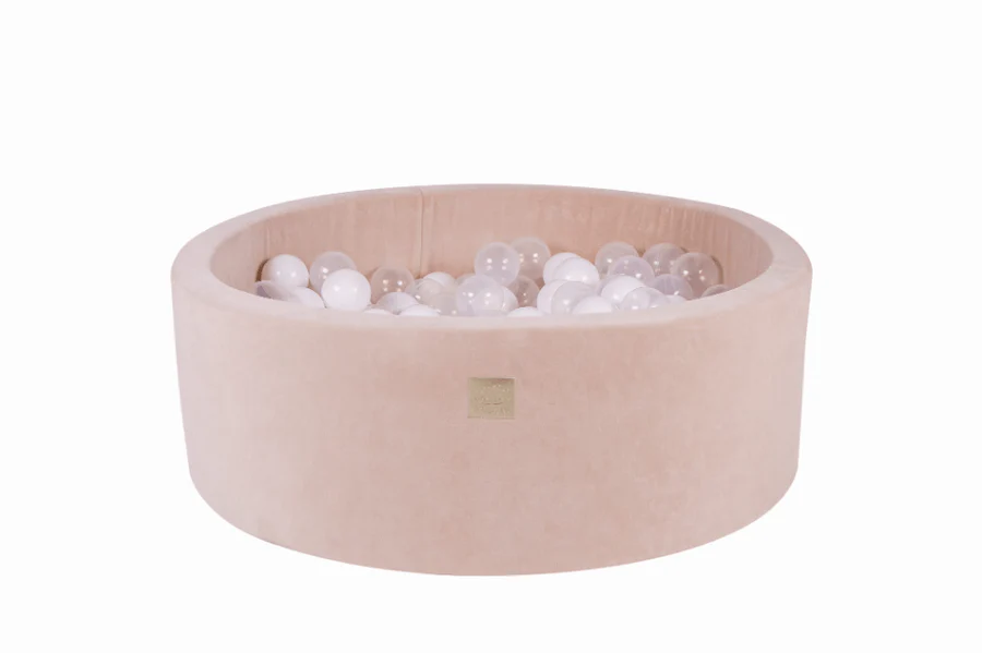 Piscine à balles ronde 90x30 cm en velours, 200 balles - Beige | Balles au choix