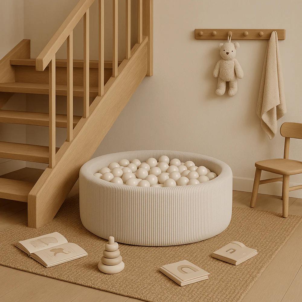 Piscine à balles Aesthetic ronde 90x30 cm en velours Corduroy à larges côtes Aesthetic, 200 balles - Écru | Balles au choix