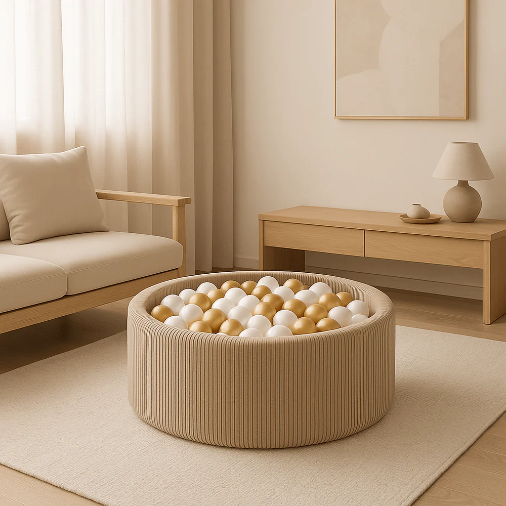 Piscine à balles Aesthetic ronde 90x30 cm en velours Corduroy à larges côtes Aesthetic, 200 balles - Écru | Balles au choix