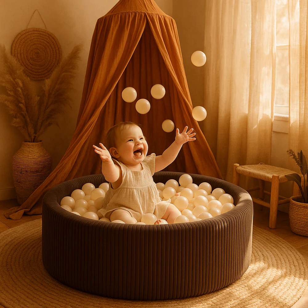 Piscine à balles Aesthetic ronde 90x30 cm en velours Corduroy à larges côtes Aesthetic, 200 balles - Marron | Balles au choix