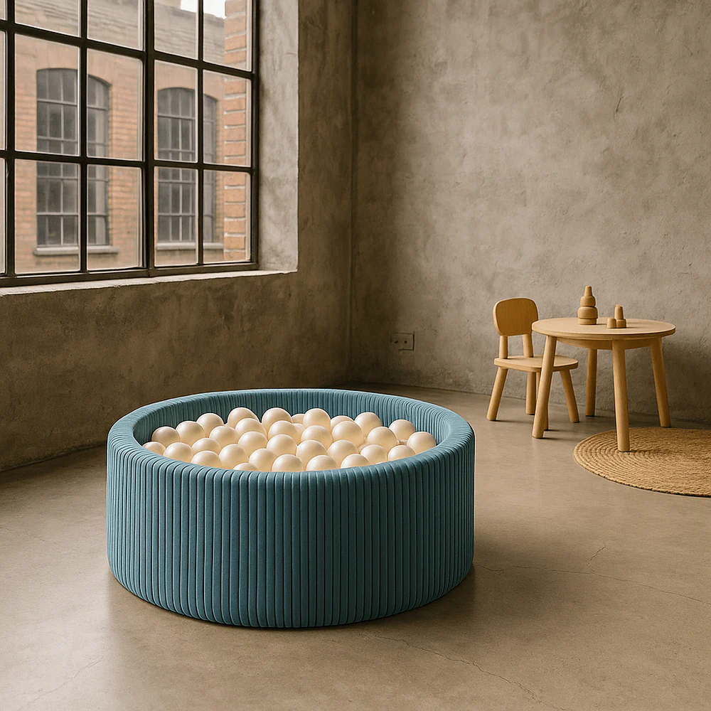 Piscine à balles Aesthetic ronde 90x30 cm en velours Corduroy à larges côtes Aesthetic, 200 balles - Turquoise | Balles au choix