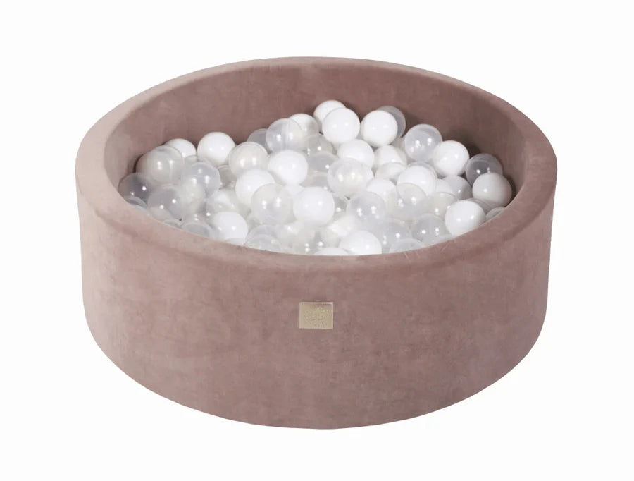 Piscine à balles ronde 90x30 cm en velours, 200 balles - Marron glacé | Balles au choix