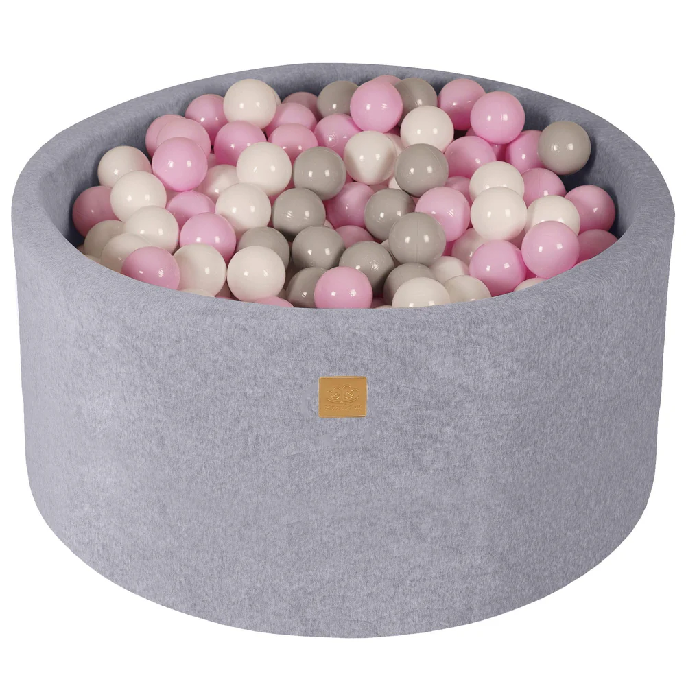 Piscine à balles ronde 90x40 cm en velours, 300 balles - Gris | Balles au choix