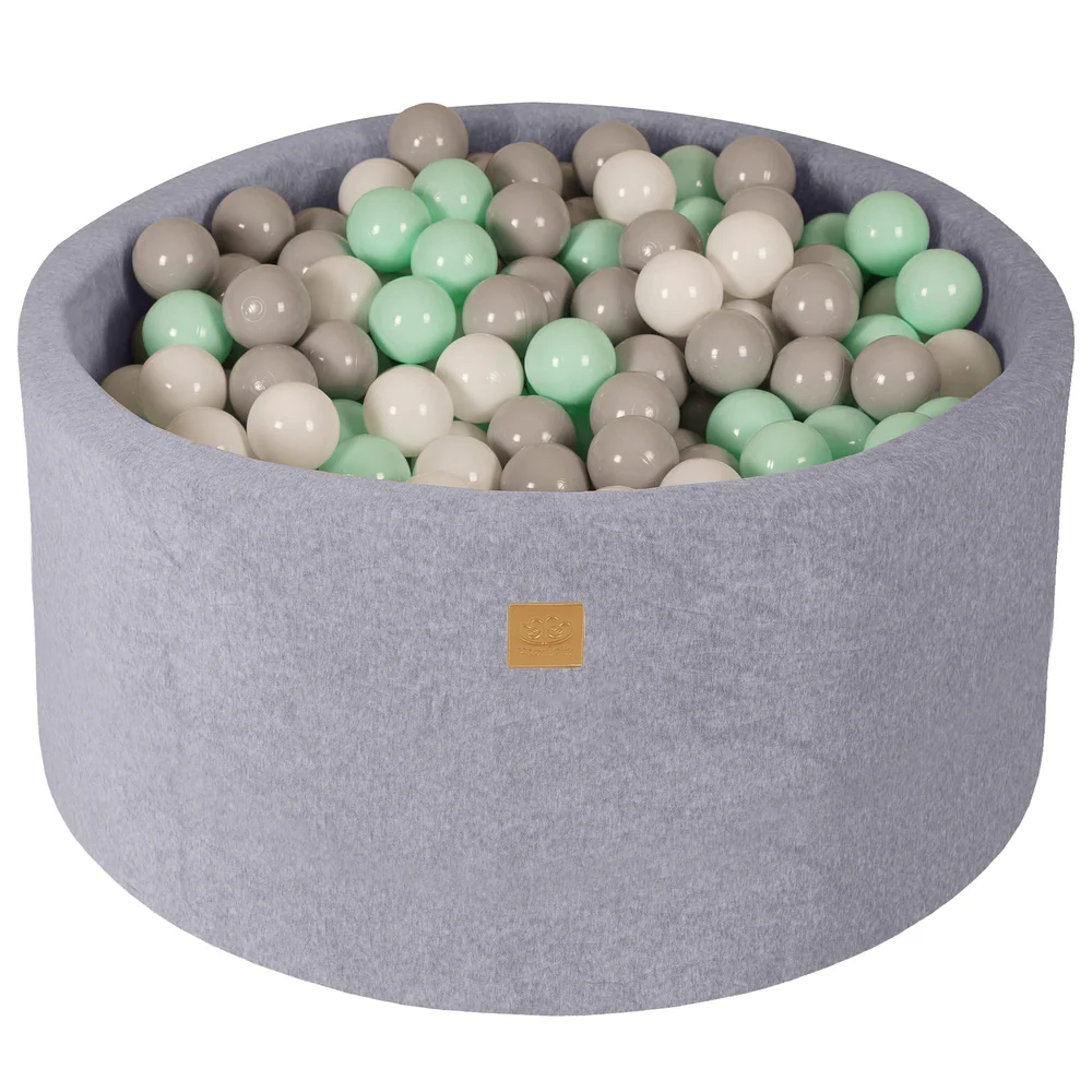Piscine à balles ronde 90x40 cm en velours, 300 balles - Gris | Balles au choix