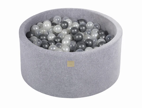 Piscine à balles ronde 90x40 cm en velours, 300 balles - Gris | Balles au choix