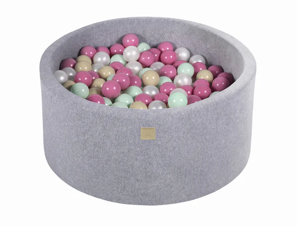 Piscine à balles ronde 90x40 cm en velours, 300 balles - Gris | Balles au choix