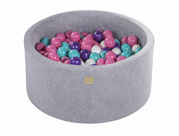 Piscine à balles ronde 90x40 cm en velours, 300 balles - Gris | Balles au choix