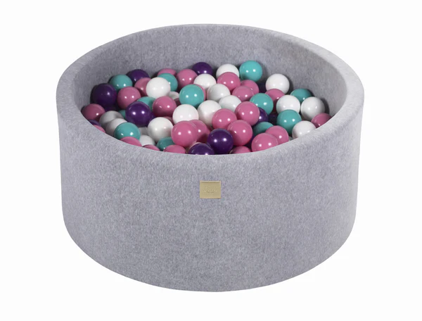 Piscine à balles ronde 90x40 cm en velours, 300 balles - Gris | Balles au choix