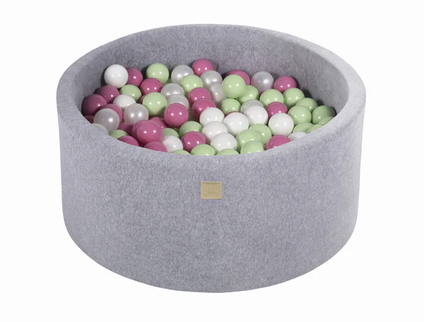 Piscine à balles ronde 90x40 cm en velours, 300 balles - Gris | Balles au choix