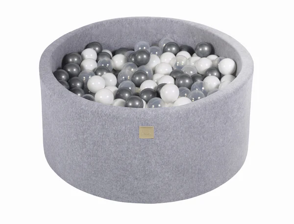 Piscine à balles ronde 90x40 cm en velours, 300 balles - Gris | Balles au choix