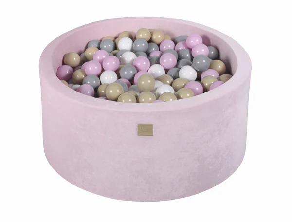 Piscine à balles ronde 90x40 cm en velours, 300 balles - Rose | Balles au choix