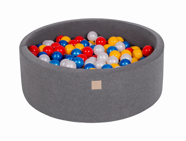 Piscine à balles ronde 90x30 cm en jersey, 200 balles - Gris | Balles au choix