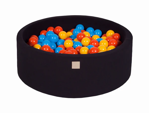 Piscine à balles ronde 90x30 cm en jersey, 200 balles - Noir | Balles au choix