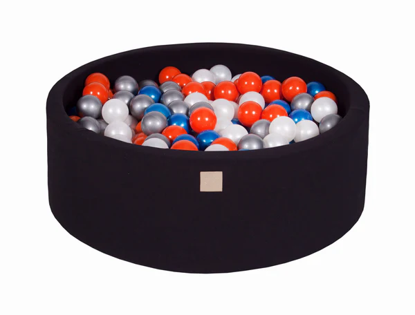 Piscine à balles ronde 90x30 cm en jersey, 200 balles - Noir | Balles au choix