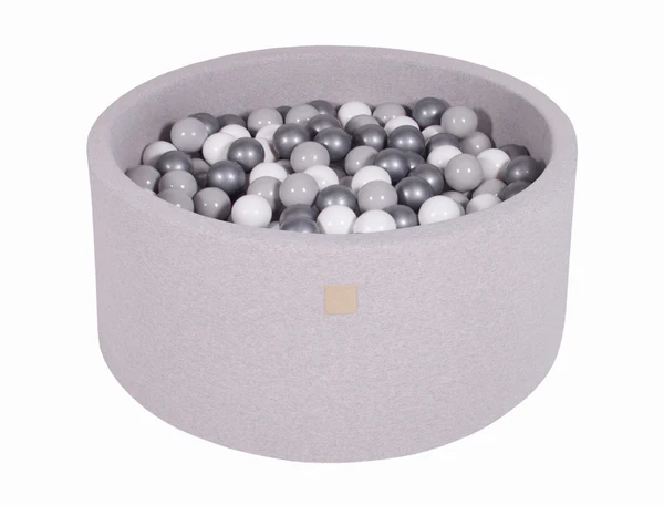 Piscine à balles ronde 90x30 cm en jersey, 200 balles - Gris clair | Balles au choix