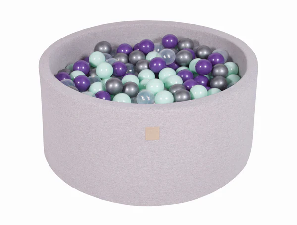 Piscine à balles ronde 90x30 cm en jersey, 200 balles - Gris clair | Balles au choix
