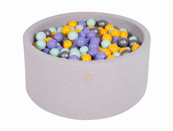 Piscine à balles ronde 90x30 cm en jersey, 200 balles - Gris clair | Balles au choix