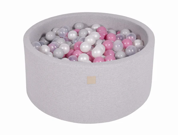 Piscine à balles ronde 90x30 cm en jersey, 200 balles - Gris clair | Balles au choix