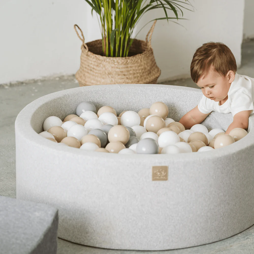 Piscine à balles ronde 90x30 cm en jersey, 200 balles - Gris clair | Balles au choix