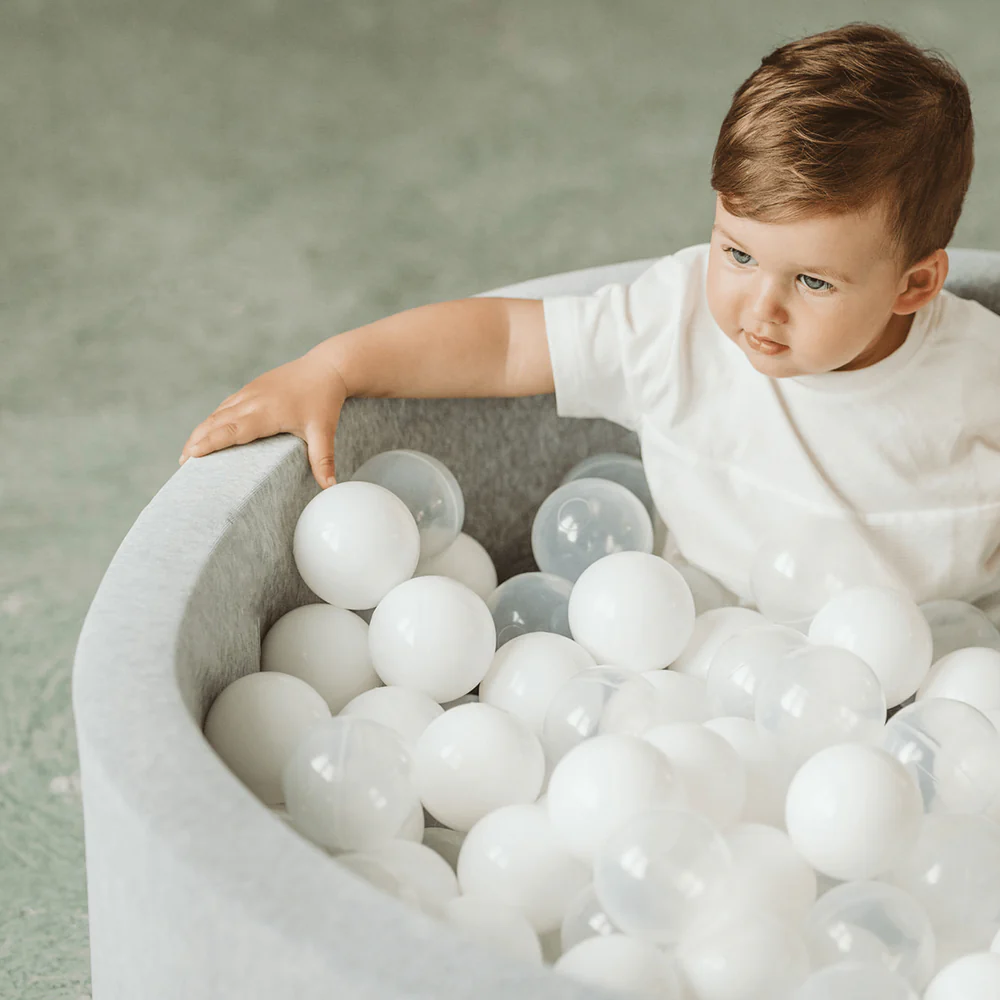 Piscine à balles ronde 90x40 cm en jersey, 300 balles - Gris clair | Balles au choix