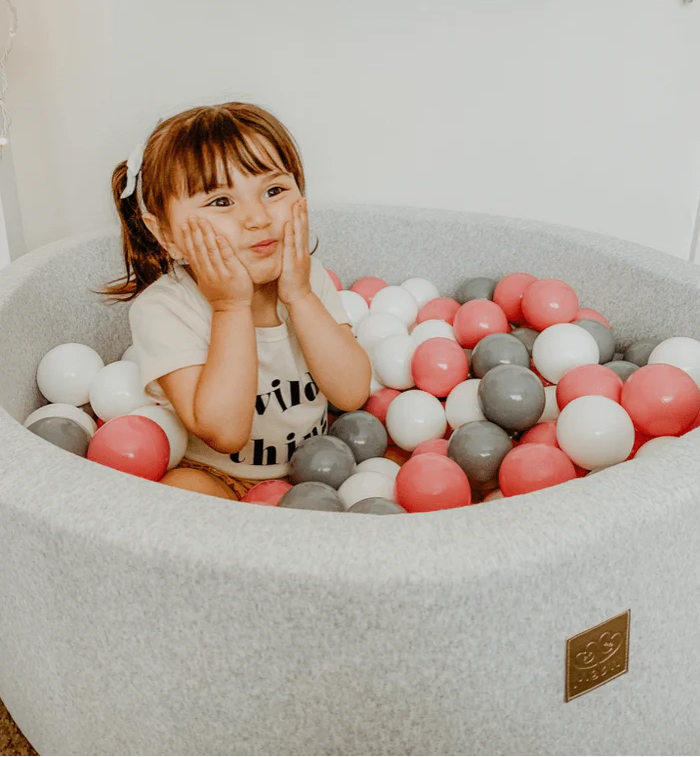 Piscine à balles ronde 90x30 cm en jersey, 200 balles - Gris clair | Balles au choix