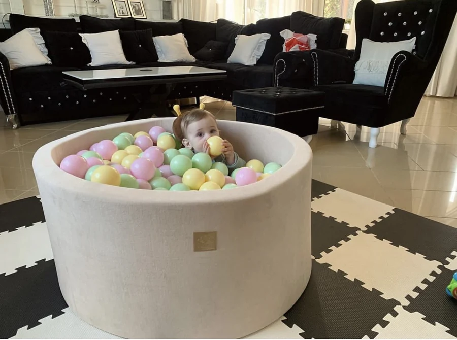Piscine à balles ronde 90x30 cm en velours, 200 balles - Beige | Balles au choix