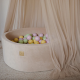 Piscine à balles ronde 90x30 cm en velours, 200 balles - Beige | Balles au choix