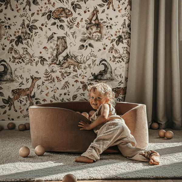 Piscine à balles ronde 90x40 cm en velours, 300 balles - Marron glacé | Balles au choix