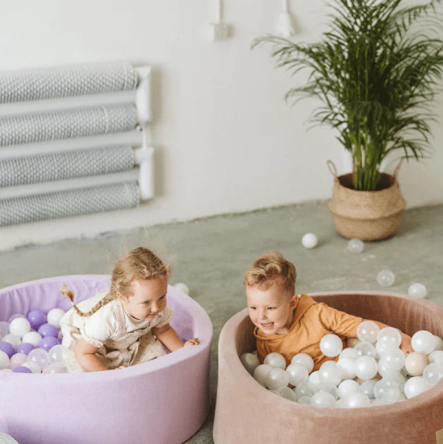 Piscine à balles ronde 90x30 cm en velours, 200 balles - Marron glacé | Balles au choix