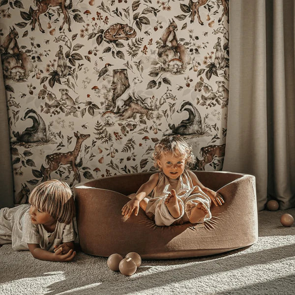 Piscine à balles ronde 90x40 cm en velours, 300 balles - Marron glacé | Balles au choix