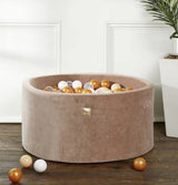 Piscine à balles ronde 90x30 cm en velours, 200 balles - Marron glacé | Balles au choix