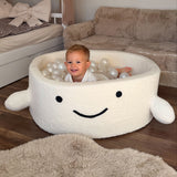 Piscine à balles Baleine 90x30 cm en bouclette moelleuse Câline, 200 balles - Crème | Balles au choix