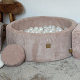 Piscine à balles ronde 90x30 cm en velours Corduroy à larges côtes Aesthetic, 200 balles - Rose | Balles au choix