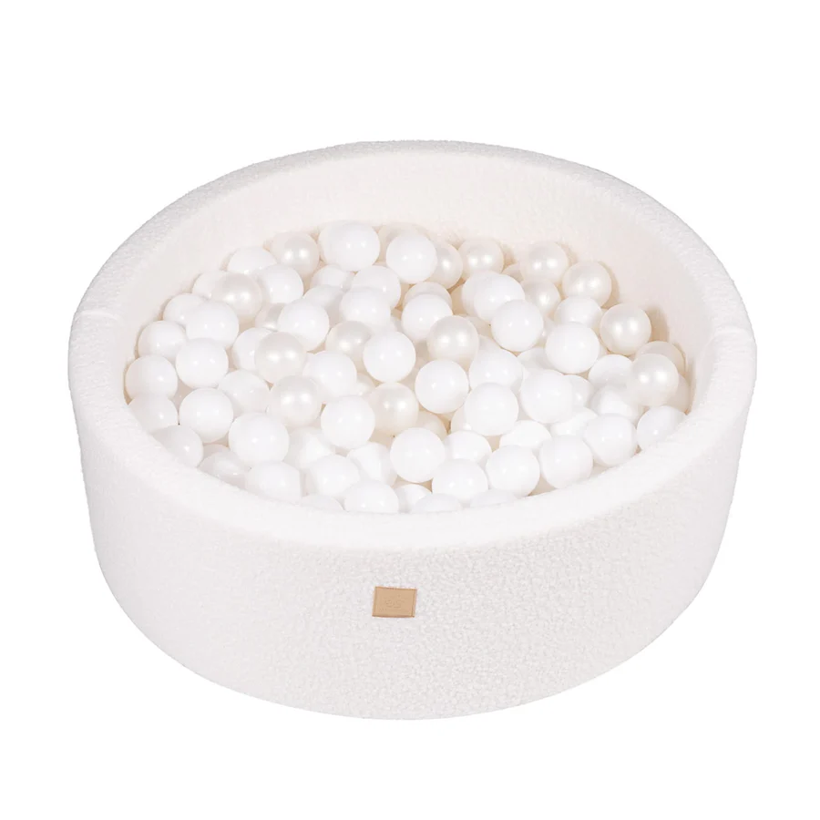 Piscine à balles ronde 90x30 cm en bouclette, 200 balles - Blanc | Balles au choix
