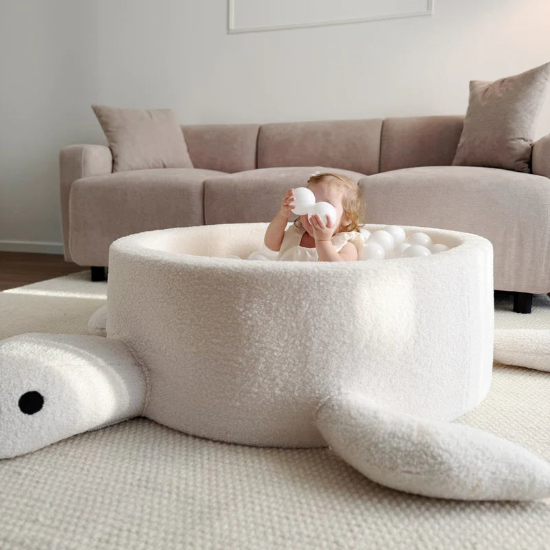 Piscine à balles Tortue 90x30 cm en bouclette, 200 balles - Crème | Balles au choix