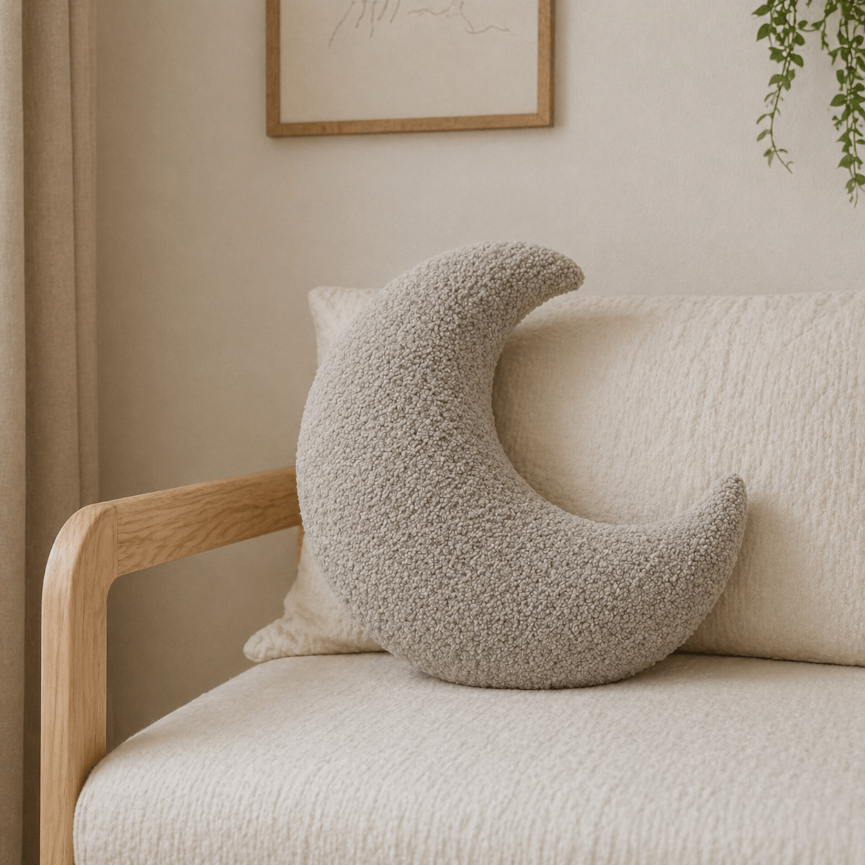 Grand coussin Lune en tissu texturé bouclé