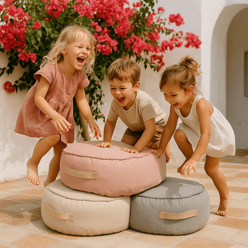 Coussin de sol rond d'extérieur en toile imperméable et résistante aux UV Outzy
