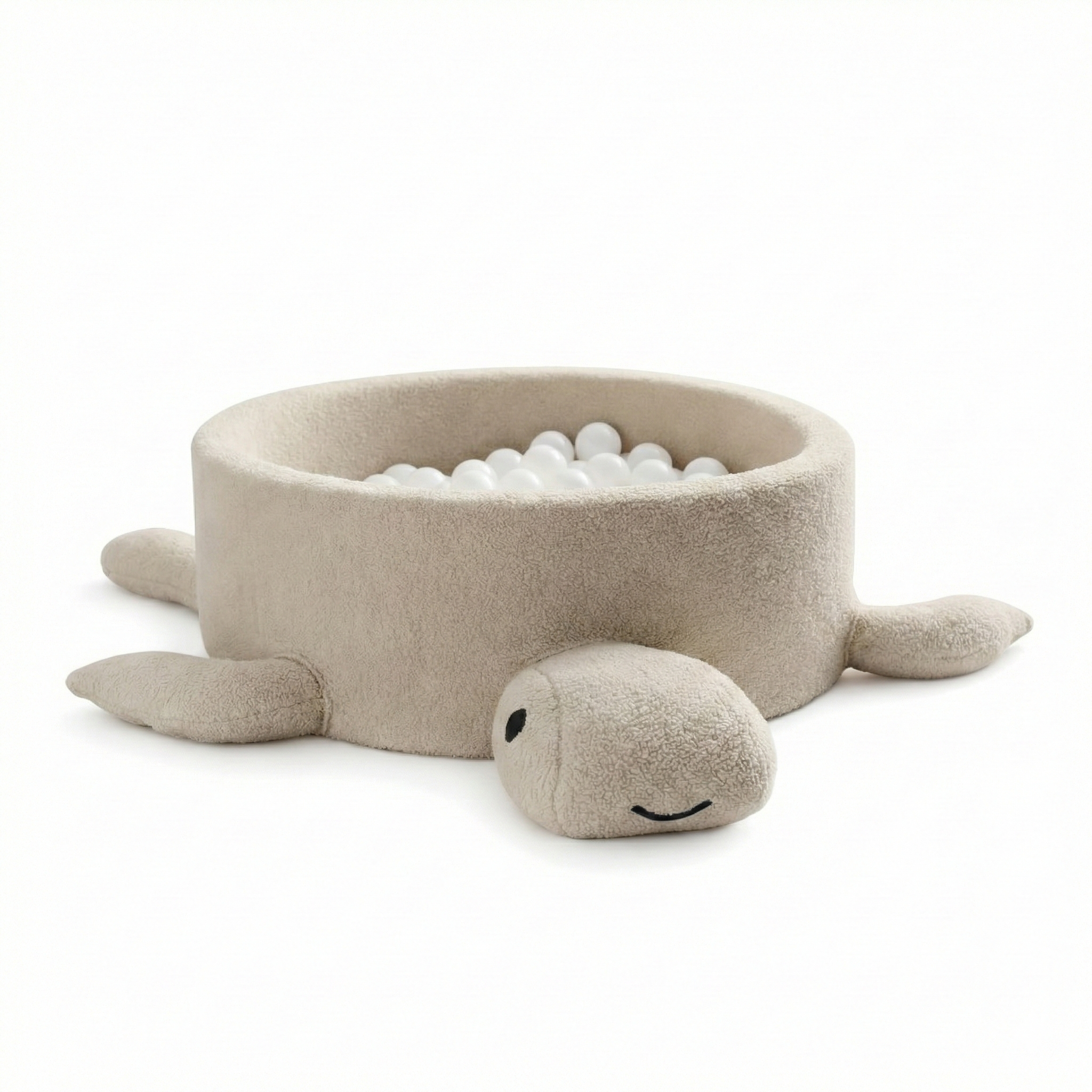 Piscine à balles Tortue 90x30 cm en bouclette, 200 balles - Beige | Balles au choix