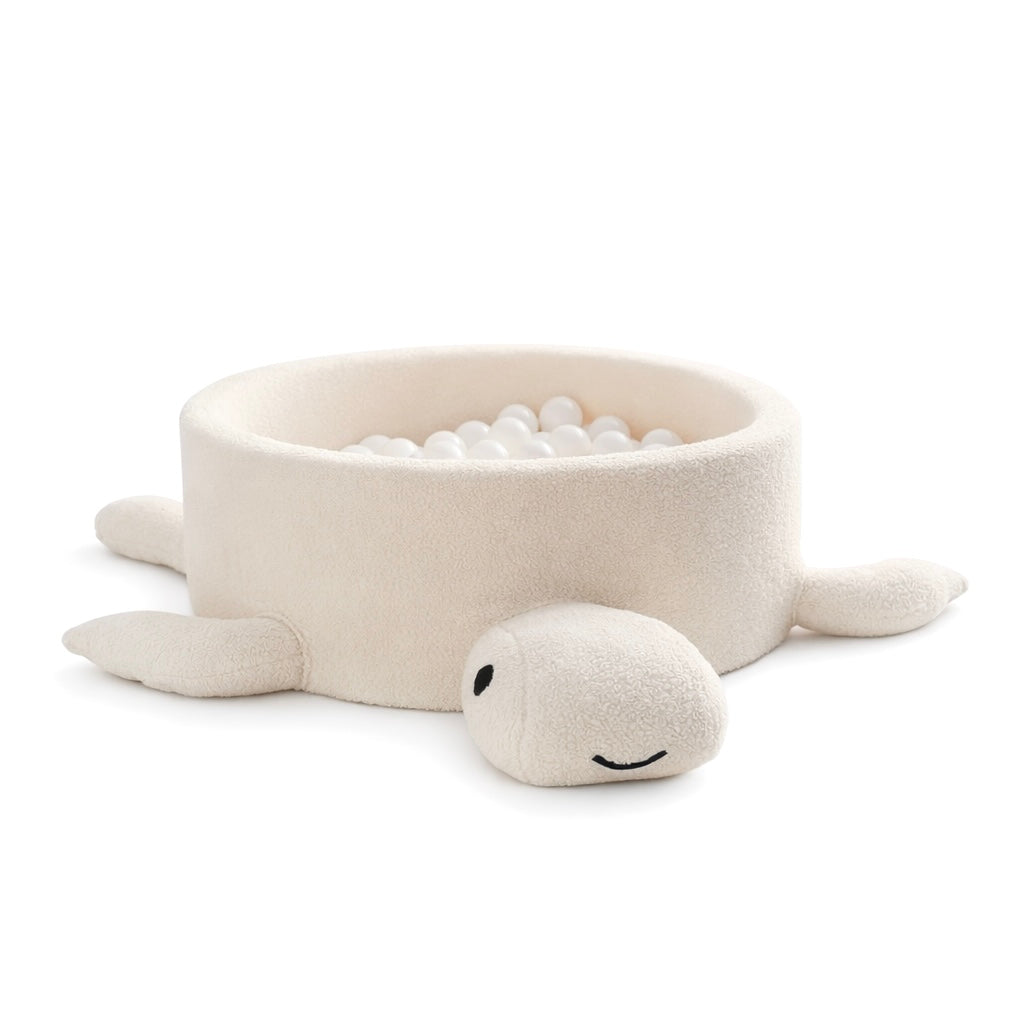 Piscine à balles Tortue 90x30 cm en bouclette, 200 balles - Crème | Balles au choix