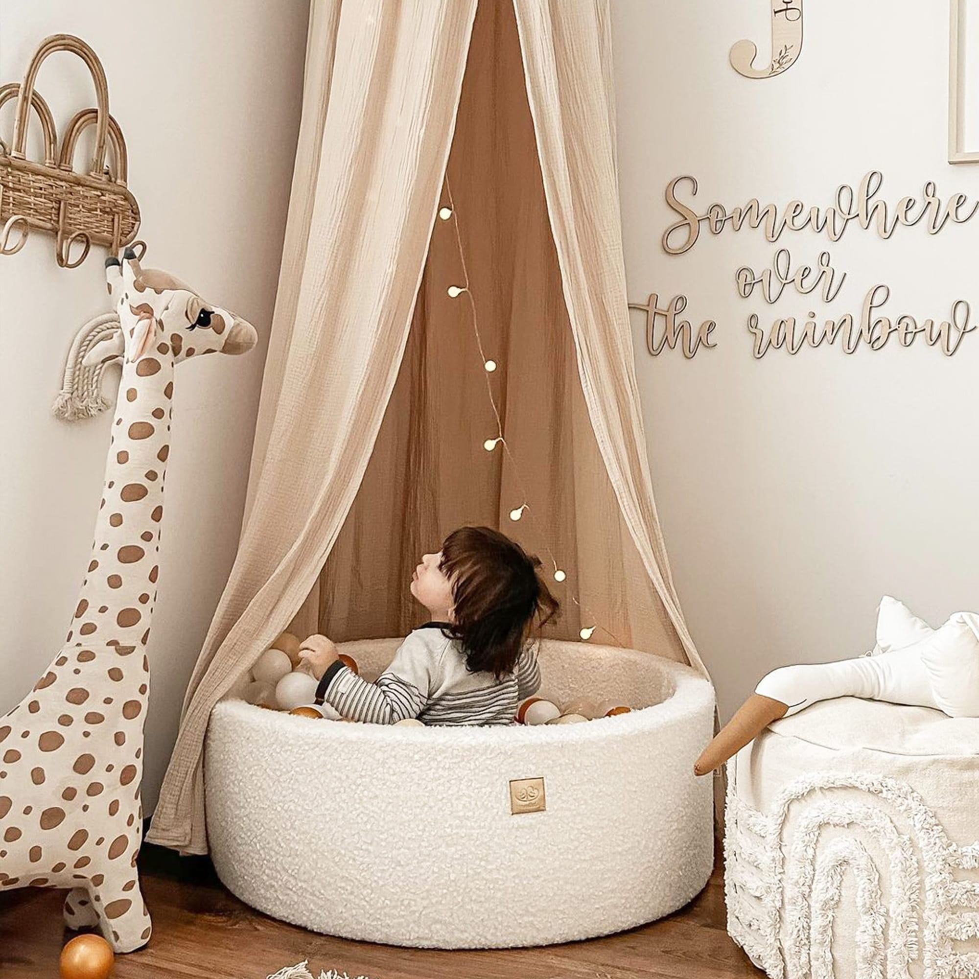Piscine à Balles Pour Enfants 3 Sprouts - Design Damier Beige - Tissu Durable - Pour Jeux D'intérieur (balles Non Incluses)