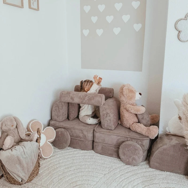 Canapé de jeu modulable Pocket 120cm en velours Corduroy à larges côtes Aesthetic | 12 Pièces